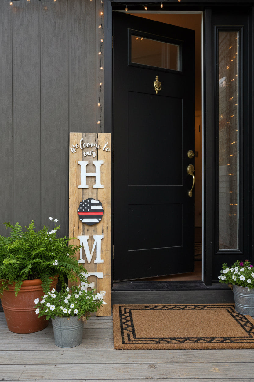 Rustic wood Welcome Sign (firefighters)